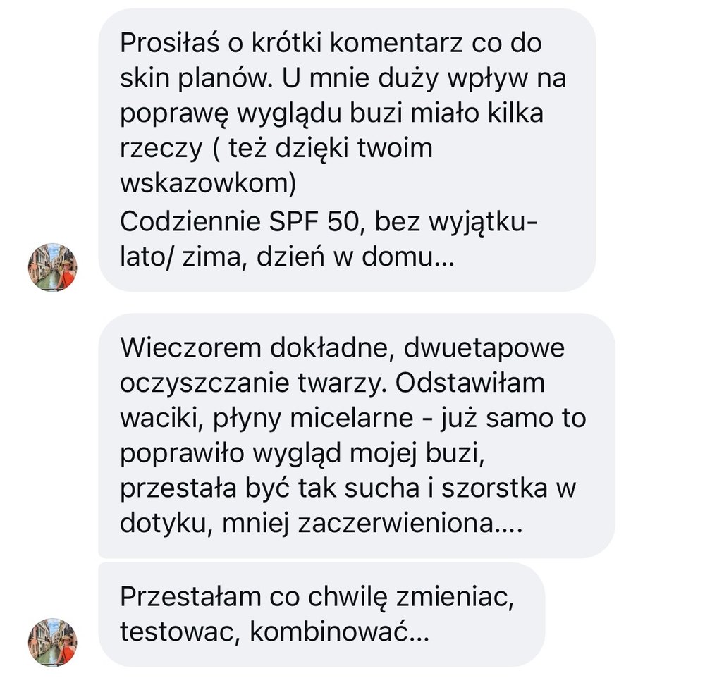 Wiadomość od klientki Małgosi o zmianach w pielęgnacji